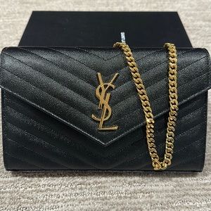 YSL large Monogram grain de poudre calfskin wallet on chain